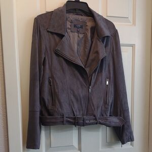 Women's 💙 Kaari Blue Brand, Granite 🪨 Gray, Faux Suede Belted Moto Jacket